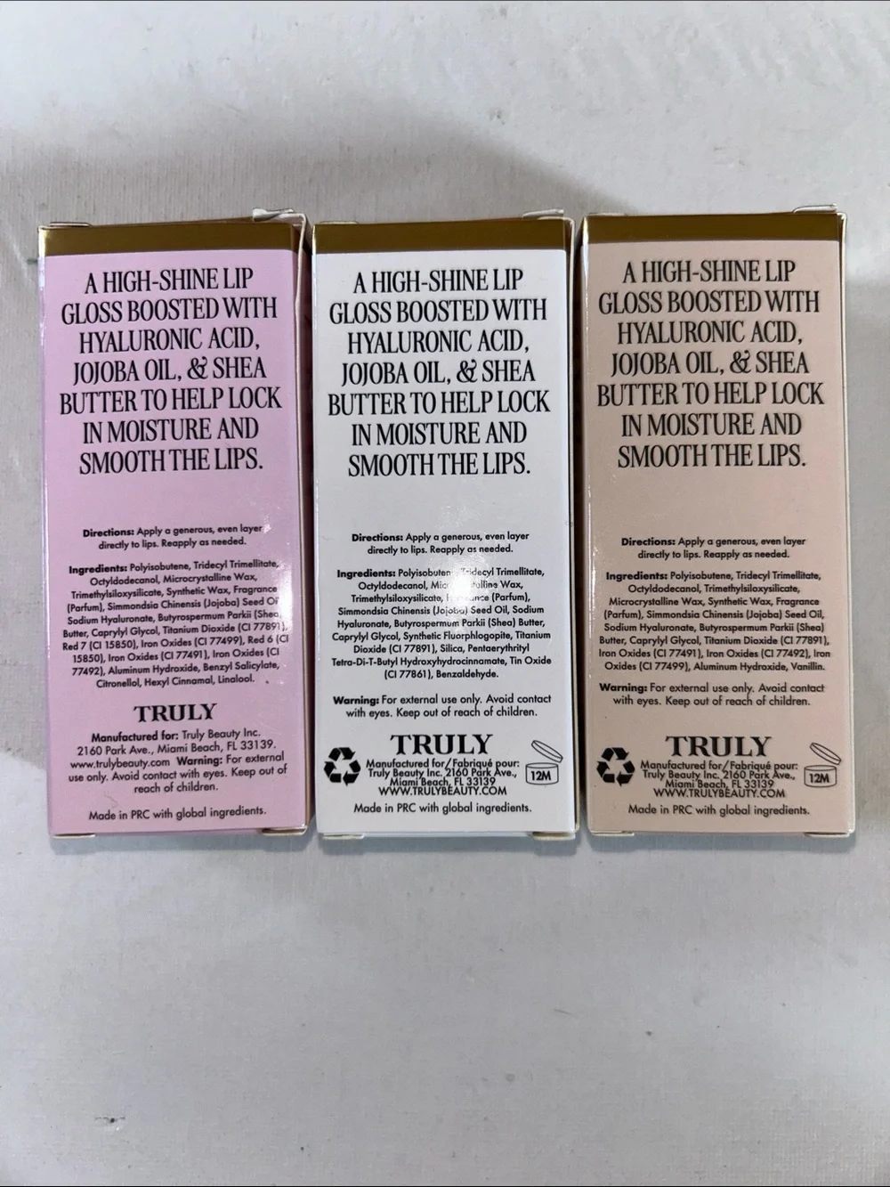 3x TRULY Hydrating Lip Gloss Set - Glazed Donut, CoCo Cloud & Vanilla Baby